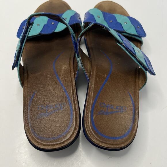 Dansko Sandals Womens 39 Dee Casual Slip On Two Strap Slip On Wedge Slide Blue - Picture 6 of 12